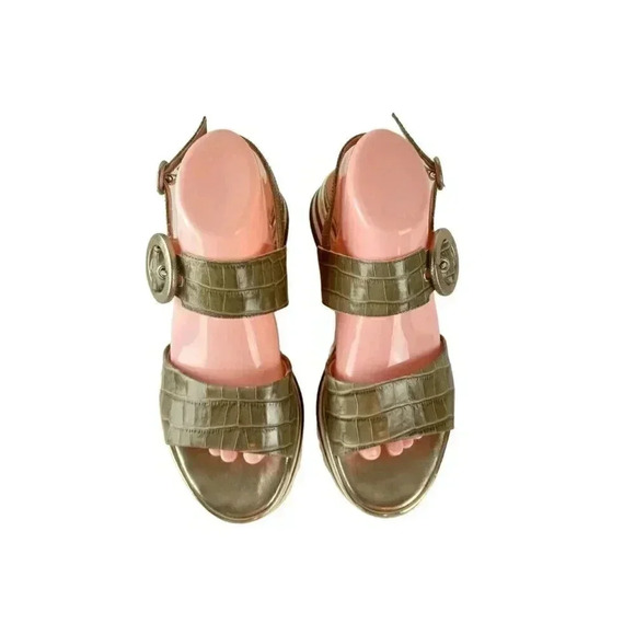 Luca Grossi Womens Sandals Green Leather Alligator Slingback Buckle 40 - Picture 3 of 11